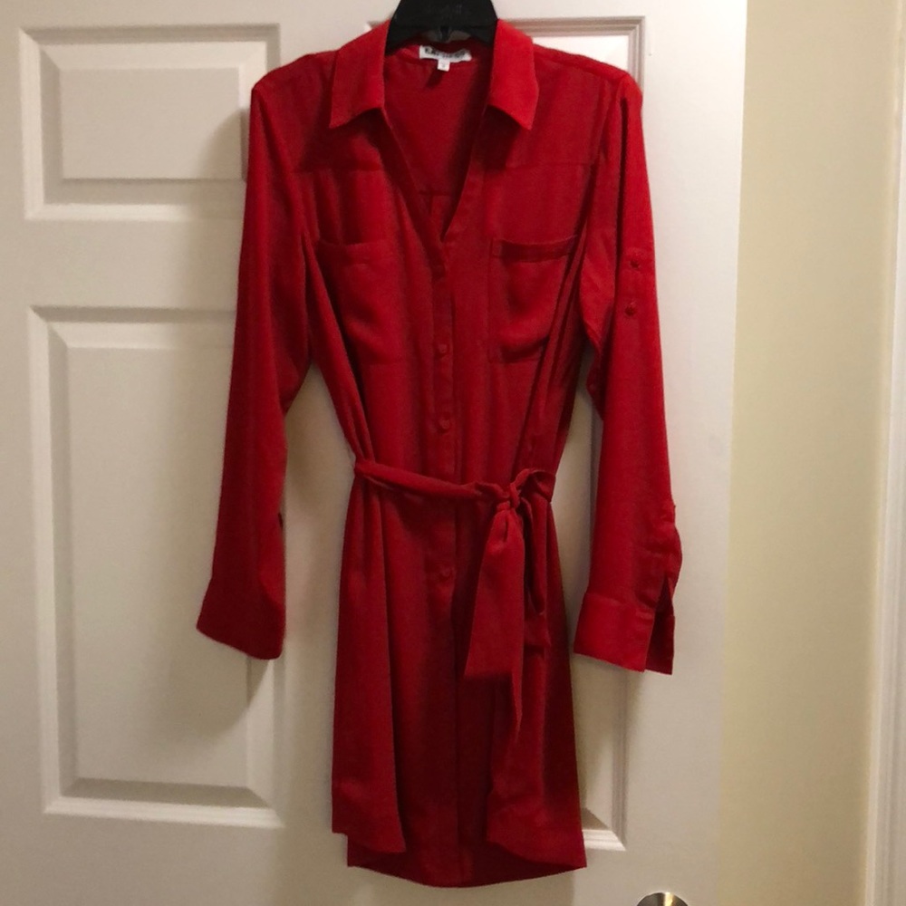 Red button up w/ tie shirt dress! Only worn once!
